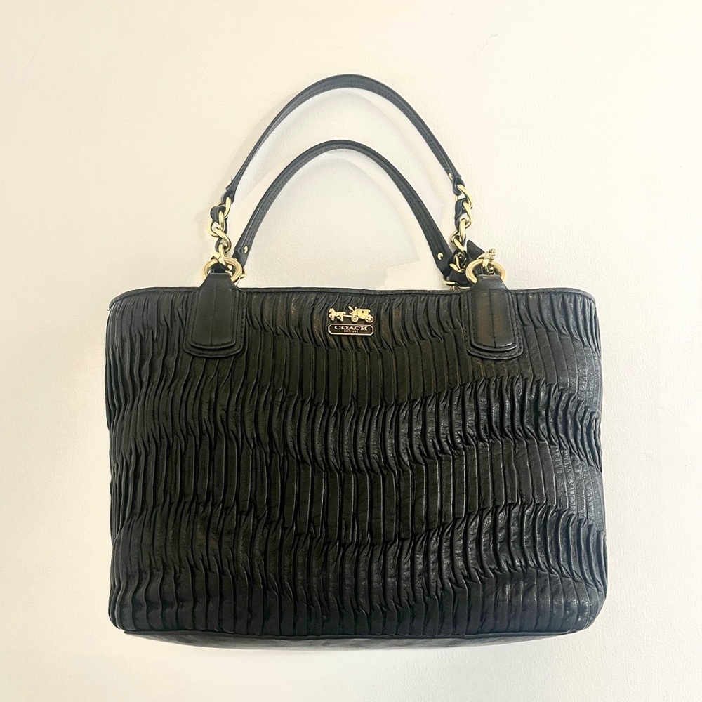 Coach Madison Gathered Pleated Leather Shoulder Tote Handbag